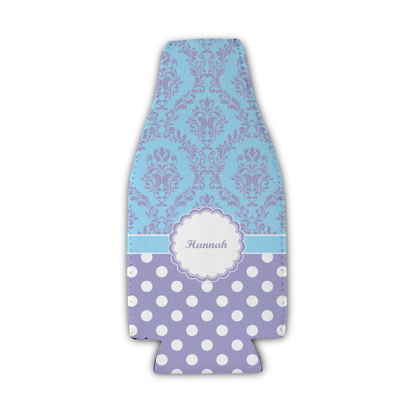 Custom Purple Damask & Dots Zipper Bottle Cooler (Personalized)