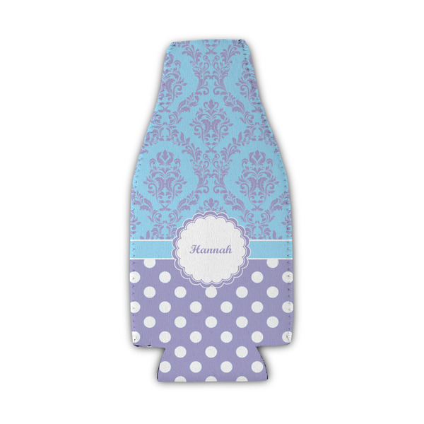 Purple Damask & Dots Zipper Bottle Cooler - Set of 4 - FRONT