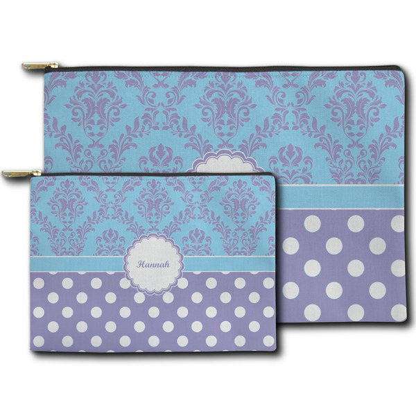 Purple Damask & Dots Zippered Pouches - Size Comparison