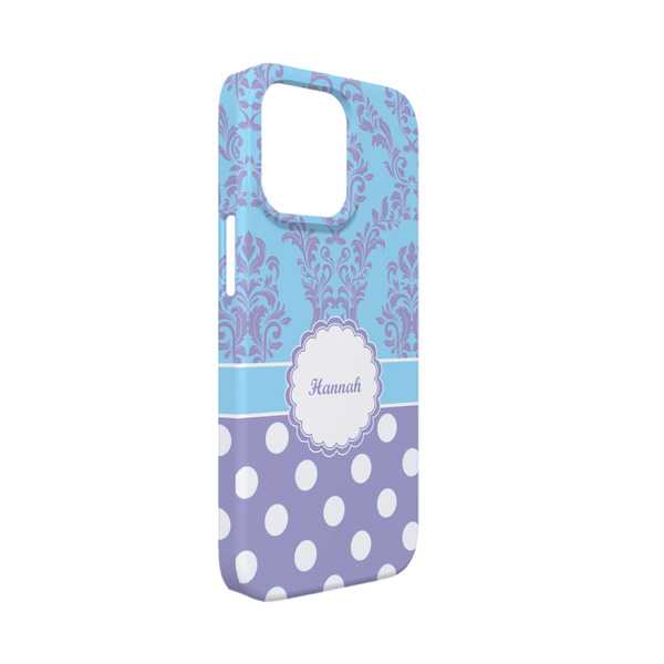 Custom Purple Damask & Dots iPhone Case - Plastic - iPhone 13 Mini (Personalized)