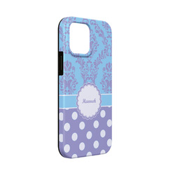 Purple Damask & Dots iPhone Case - Rubber Lined - iPhone 13 Mini (Personalized)
