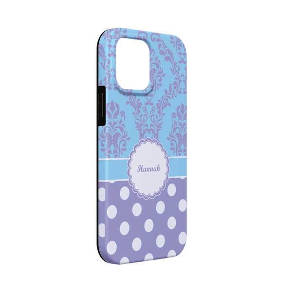 Custom Purple Damask & Dots iPhone Case - Rubber Lined - iPhone 13 Mini (Personalized)