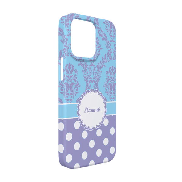 Custom Purple Damask & Dots iPhone Case - Plastic - iPhone 13 Pro (Personalized)