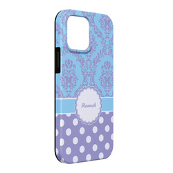 Purple Damask & Dots iPhone Case - Rubber Lined - iPhone 13 Pro Max (Personalized)