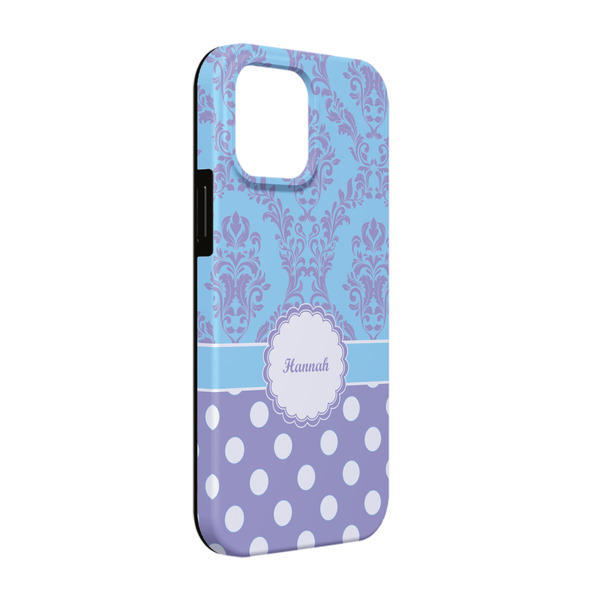 Custom Purple Damask & Dots iPhone Case - Rubber Lined - iPhone 13 Pro (Personalized)