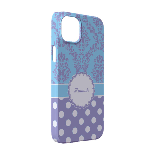 Custom Purple Damask & Dots iPhone Case - Plastic - iPhone 14 (Personalized)