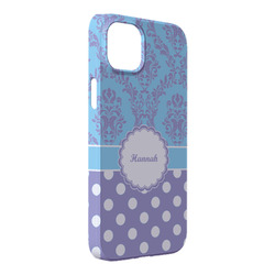 Purple Damask & Dots iPhone Case - Plastic - iPhone 14 Plus (Personalized)