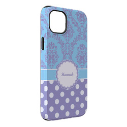 Purple Damask & Dots iPhone Case - Rubber Lined - iPhone 14 Plus (Personalized)