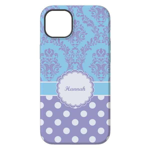 Purple Damask & Dots iPhone 14 Plus Tough Case - Back