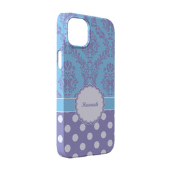 Purple Damask & Dots iPhone Case - Plastic - iPhone 14 Pro (Personalized)