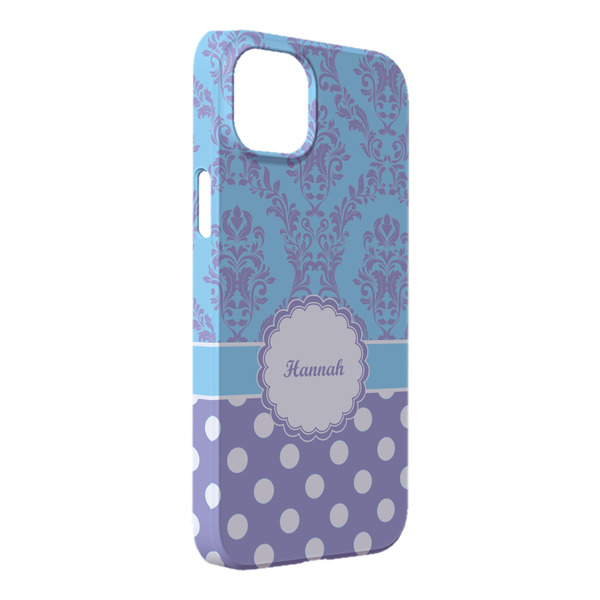 Custom Purple Damask & Dots iPhone Case - Plastic - iPhone 14 Pro Max (Personalized)
