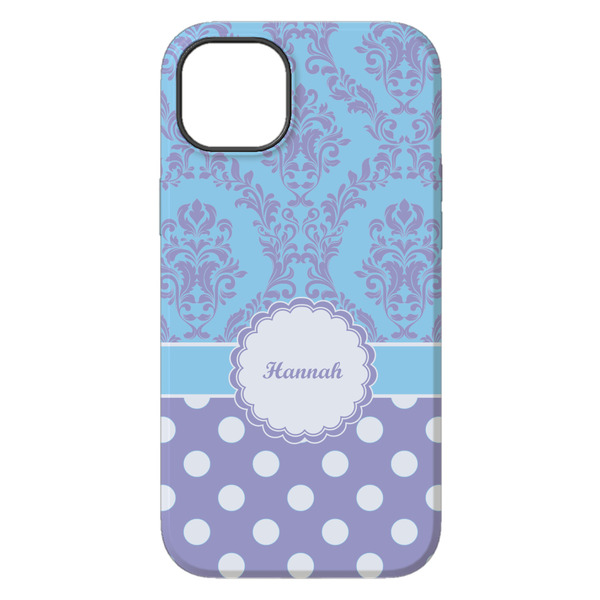 Purple Damask & Dots iPhone 14 Pro Max Tough Case - Back