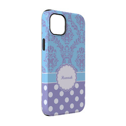 Purple Damask & Dots iPhone Case - Rubber Lined - iPhone 14 Pro (Personalized)