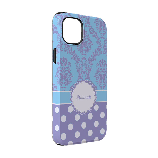 Custom Purple Damask & Dots iPhone Case - Rubber Lined - iPhone 14 Pro (Personalized)