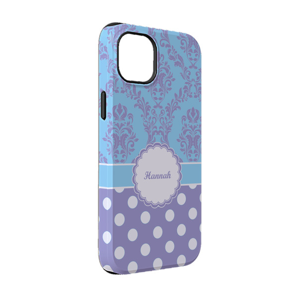 Custom Purple Damask & Dots iPhone Case - Rubber Lined - iPhone 14 (Personalized)