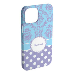 Purple Damask & Dots iPhone Case - Plastic - iPhone 15 Plus (Personalized)