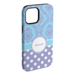 Purple Damask & Dots iPhone Case - Rubber Lined - iPhone 15 Plus (Personalized)