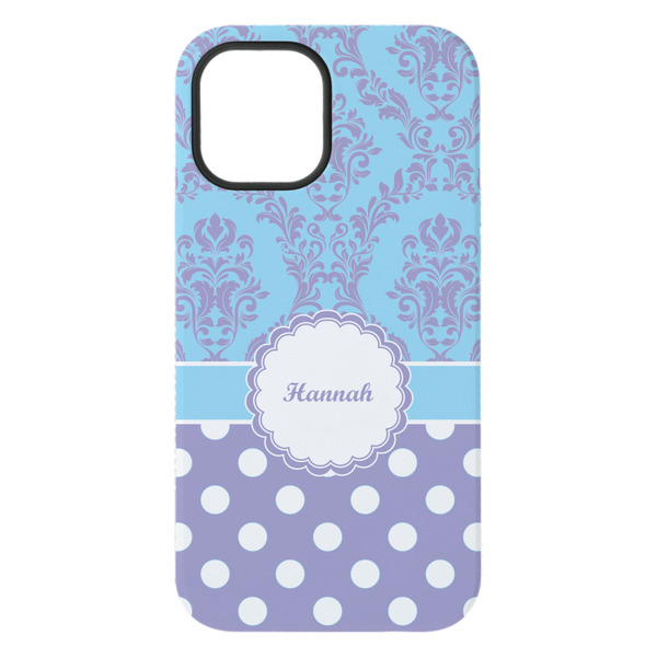 Purple Damask & Dots iPhone 15 Plus Tough Case - Back