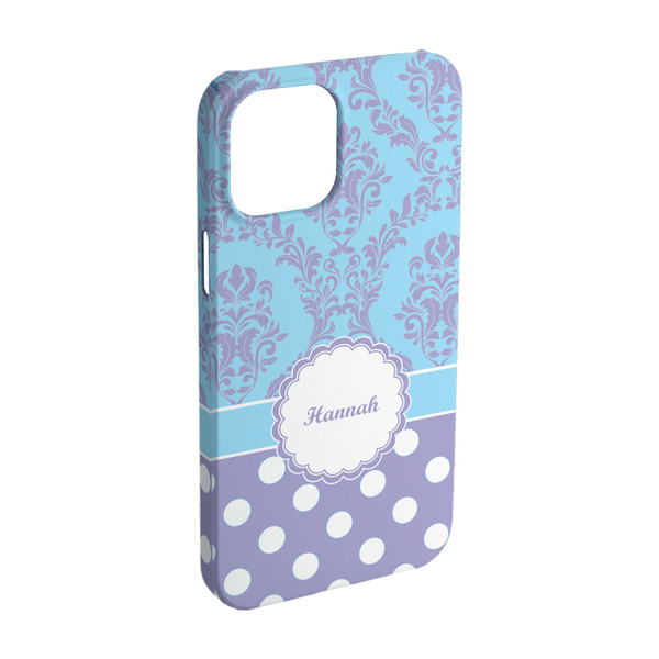 Custom Purple Damask & Dots iPhone Case - Plastic - iPhone 15 Pro (Personalized)