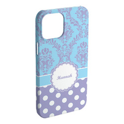 Purple Damask & Dots iPhone Case - Plastic - iPhone 15 Pro Max (Personalized)