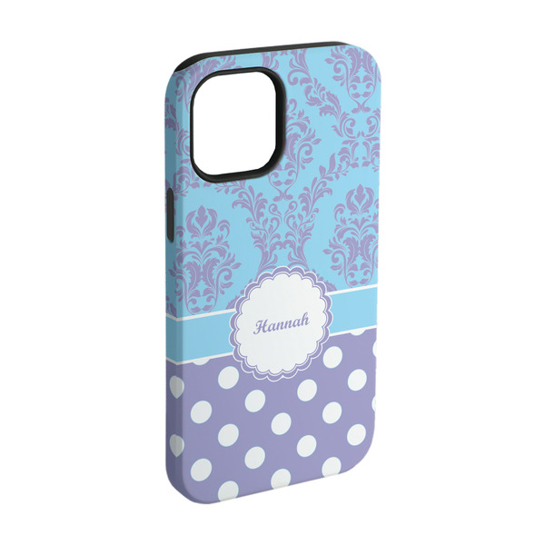 Custom Purple Damask & Dots iPhone Case - Rubber Lined - iPhone 15 (Personalized)