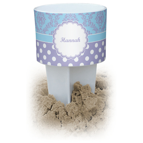 Custom Purple Damask & Dots Beach Spiker Drink Holder (Personalized)