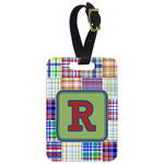 Blue Madras Plaid Print Metal Luggage Tag w/ Initial