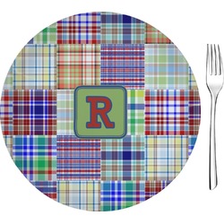 Blue Madras Plaid Print 8" Glass Appetizer / Dessert Plates - Single or Set (Personalized)
