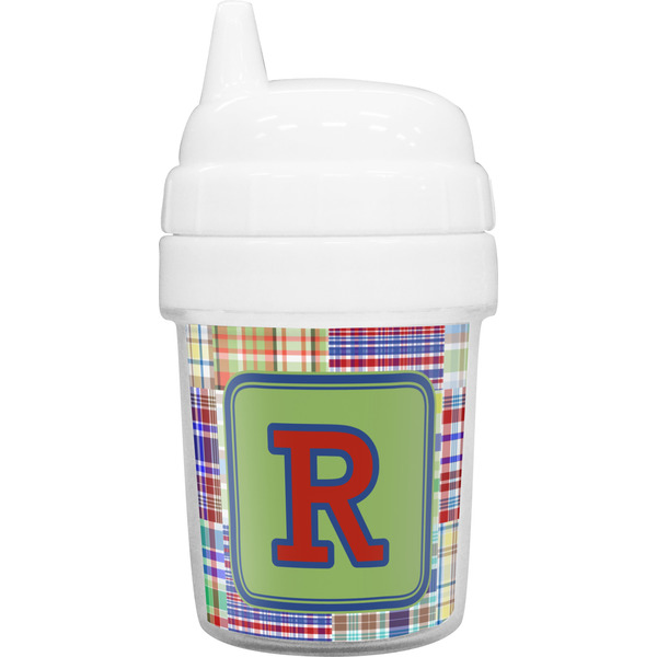 Custom Blue Madras Plaid Print Baby Sippy Cup (Personalized)
