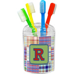 Blue Madras Plaid Print Toothbrush Holder (Personalized)