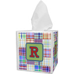Blue Madras Plaid Print Tissue Box Cover (Personalized)