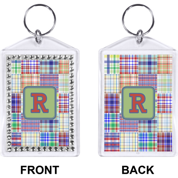 Blue Madras Plaid Bling Keychain (Front + Back)
