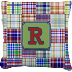 Blue Madras Plaid Print Faux-Linen Throw Pillow 16" (Personalized)