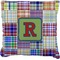 Blue Madras Plaid Print Faux-Linen Throw Pillow 18" (Personalized)
