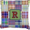 Blue Madras Plaid Print Faux-Linen Throw Pillow 20" (Personalized)