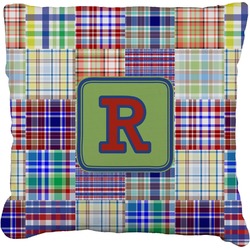 Blue Madras Plaid Print Faux-Linen Throw Pillow 26" (Personalized)