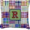 Blue Madras Plaid Print Faux-Linen Throw Pillow 26" (Personalized)