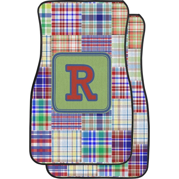 Custom Blue Madras Plaid Print Car Floor Mats (Personalized)