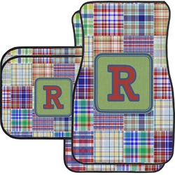 Blue Madras Plaid Print Car Floor Mats Set - 2 Front & 2 Back (Personalized)