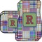 Blue Madras Plaid Print Car Floor Mats Set - 2 Front & 2 Back (Personalized)