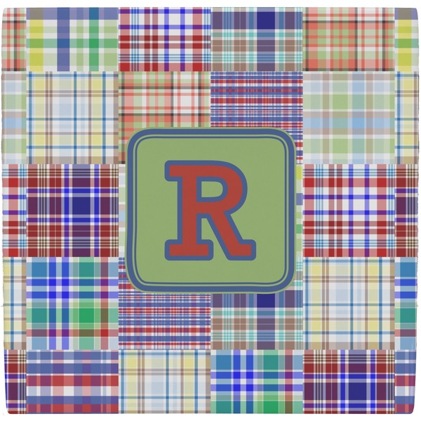 Custom Blue Madras Plaid Print Ceramic Tile Hot Pad (Personalized)