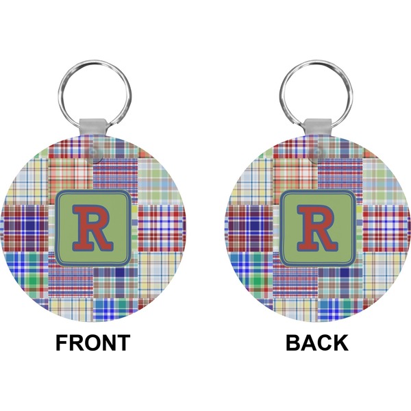 Blue Madras Plaid Circle Keychain (Front + Back)