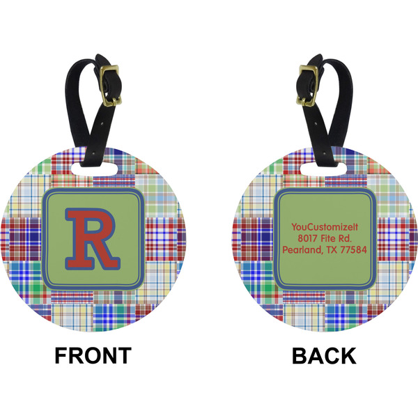 Blue Madras Plaid Circle Luggage Tag (Front + Back)