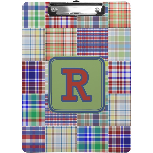 Custom Blue Madras Plaid Print Clipboard (Letter Size) (Personalized)