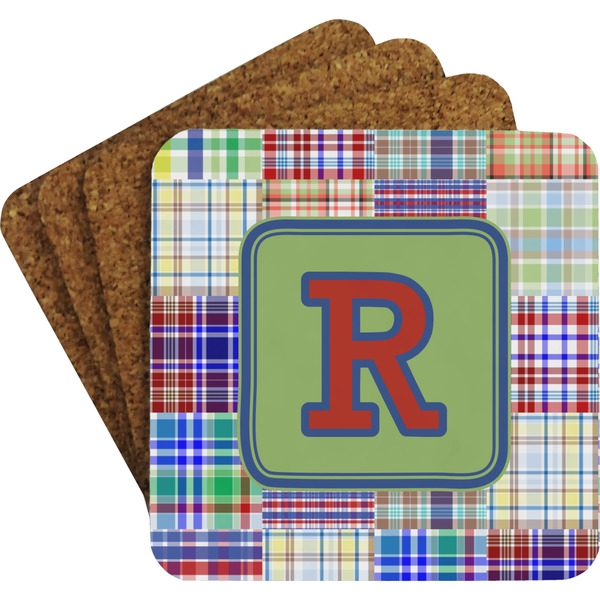 Blue Madras Plaid Coaster Set (Personalized)