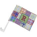 Blue Madras Plaid Print Car Flag - Small w/ Initial
