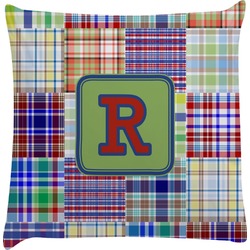 Blue Madras Plaid Print Decorative Pillow Case (Personalized)