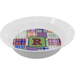Blue Madras Plaid Print Melamine Bowl (Personalized)
