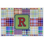 Blue Madras Plaid Print Laminated Placemat w/ Initial