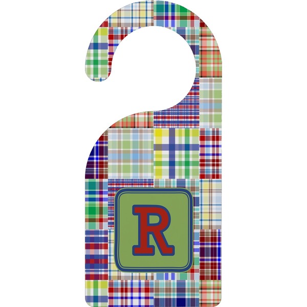 Custom Blue Madras Plaid Print Door Hanger (Personalized)
